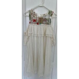 Umghee Dress Cream Floral Embroidery NWT Sz L Boho Fairycore Open Shoulder‎